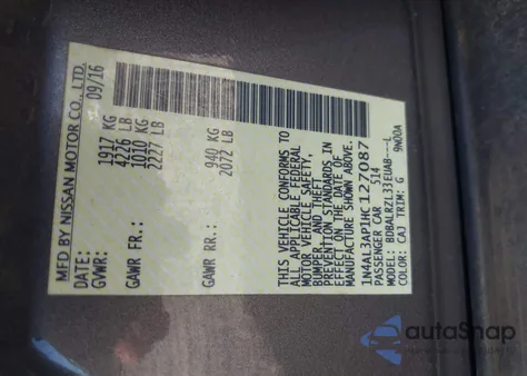 2017 Nissan Altima 2.5 Sl z USA, uszkodzony, nr VIN 1N4AL3AP1HC127087